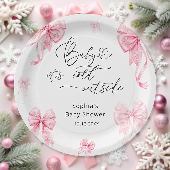Baby seine kalte Outdoor Winter Pink Bow Babydusch Pappteller (Von Creator hochgeladen)