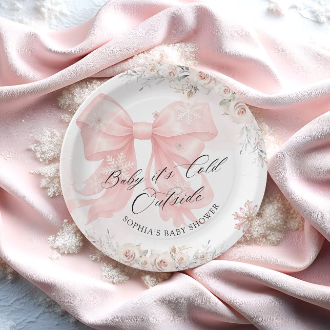 Baby seine kalte Outdoor Winter Pink Bow Babydusch Pappteller (Von Creator hochgeladen)