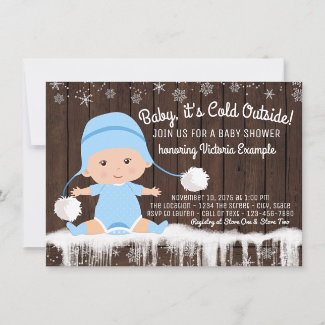 Baby seine kalte Outside Boy Baby Dusche Einladung (Vorderseite)