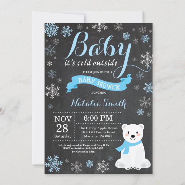 Baby seine kalte Outside Polar Bären Boy Babydusch Einladung (Vorderseite)