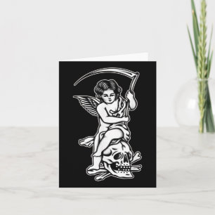 Baby Sensenmann Skull Scythe Blackwork Tattoo Flas Karte