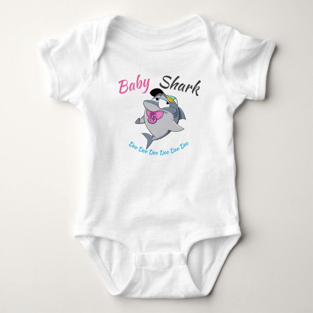 Baby Shark mit rosa Schnuller Doo Doo Doo Baby Strampler (Vorderseite)