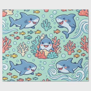 Baby Shark Pastell-Ozean-Verpackung – Süßes Muster Geschenkpapier