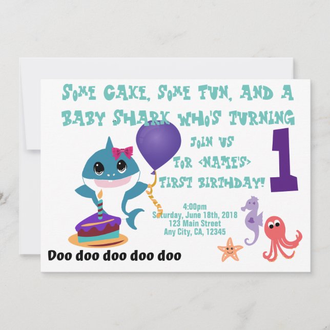 Baby Shark Personalisiert Birthday Party Einladung (Vorderseite)