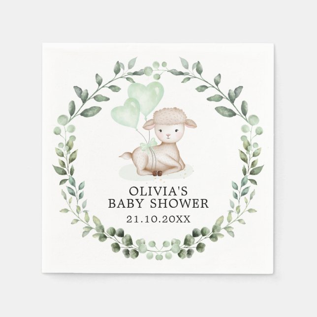 Baby Sheep Little Lamb Greenerity Wreath Baby Show Serviette (Vorderseite)