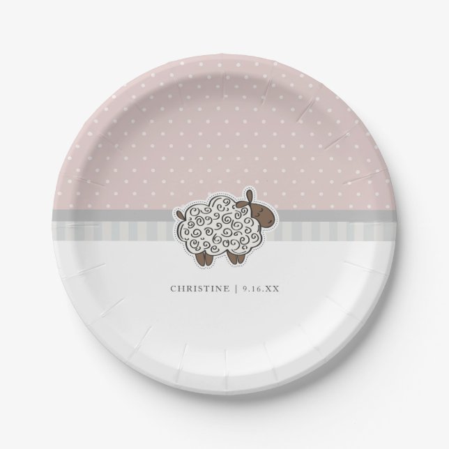 Baby Sheep Pink Polka Dot Baby Dusche Pappteller (Vorderseite)