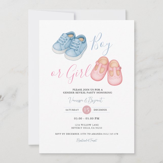 Baby Shoes GENDER REVEAL Party Einladung (Vorderseite)