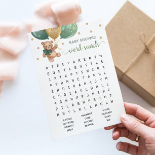 Baby Shooter Word Search Game Teddy Bear Blue Card Einladung