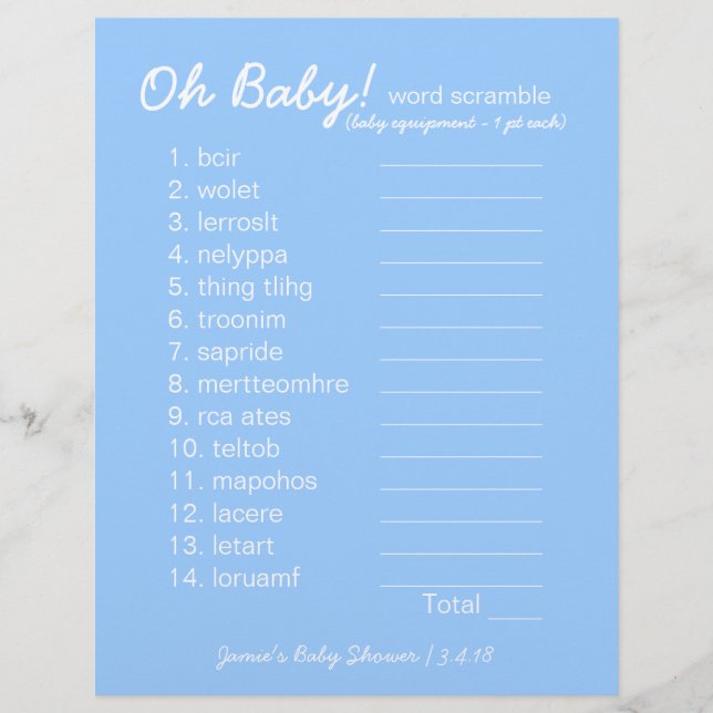 Baby ShowDIY - Word Scramble Game - blau (Vorderseite)