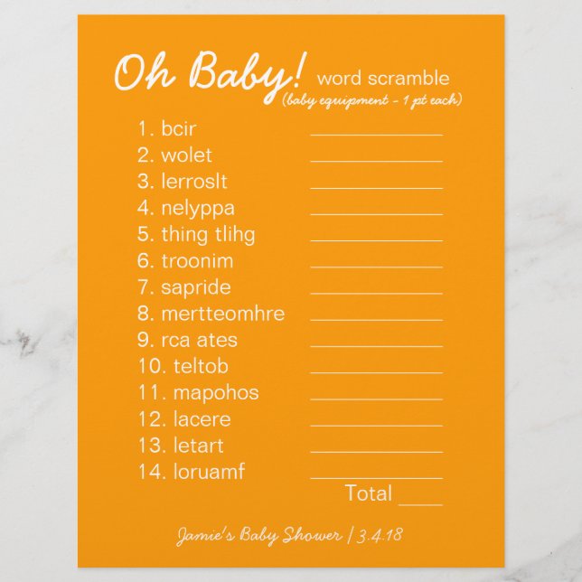Baby ShowDIY - Word Scramble Game - orange (Vorderseite)