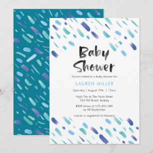 Baby Showeinladung   Blaue abstrakte Farbe Einladung