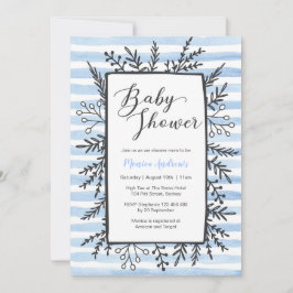 Baby Showeinladung | Blaue Streifen und Blumen Einladung