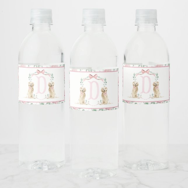 Baby shower à eau rose Chien  Étiquettes (Bouteilles)