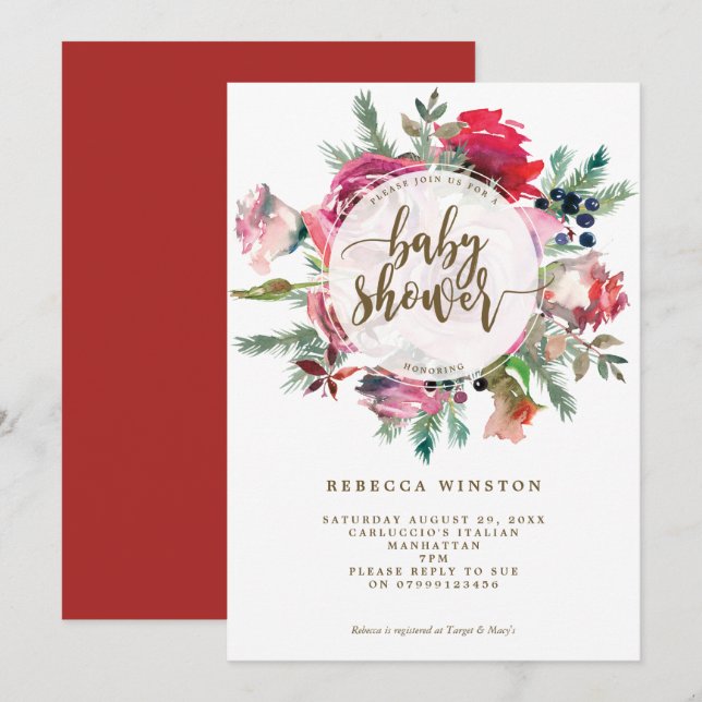 baby shower à fleurs hivernales de noël invitation (Devant / Derrière)