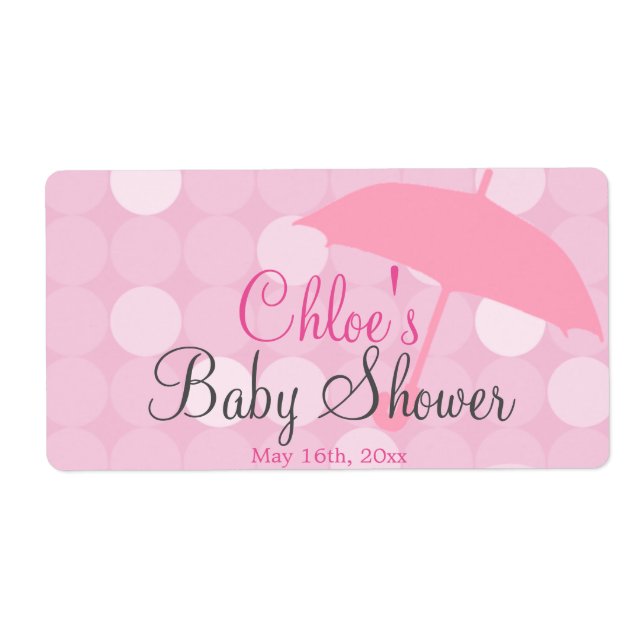 Baby shower à parapluie rose Étiquettes bouteille  (Devant)