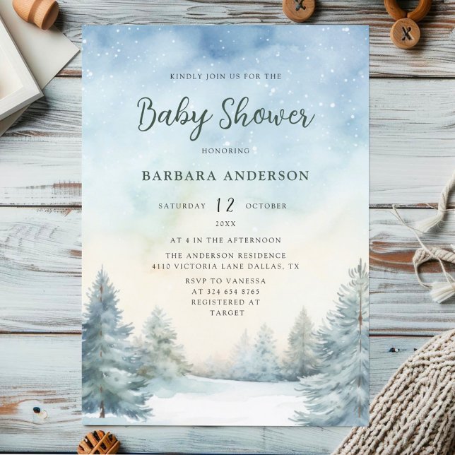 Baby shower à pin Aquarelle hiver Invitation (Créateur téléchargé)