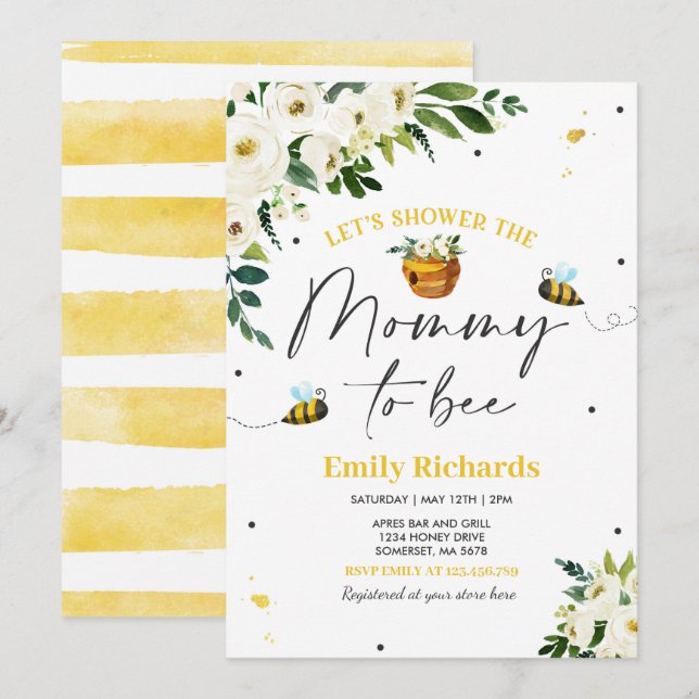 Baby shower Abeille Invitation Maman Jaune À Être (Devant / Derrière)
