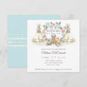 Baby Shower Adventure beginnt Teepee Bear Deer Blu Einladung