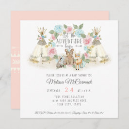 Baby Shower Adventure beginnt Teepee Bear Deer Blu Einladung