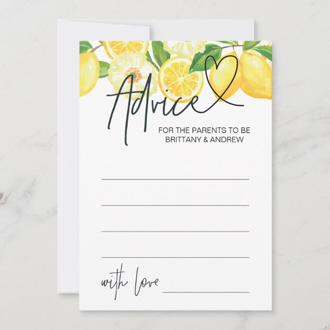 Baby Shower Advice Card Baby Showspiele Lemon Einladung (Vorderseite)