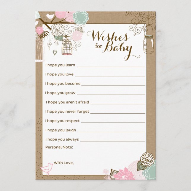 Baby Shower Advice Card - Hängekäfige & Jars Hinweiskarte (Vorderseite)