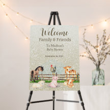 Baby shower Affiche de bienvenue Barnyard Animaux 