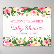 Baby shower Affiche de bienvenue rose et vert Flor