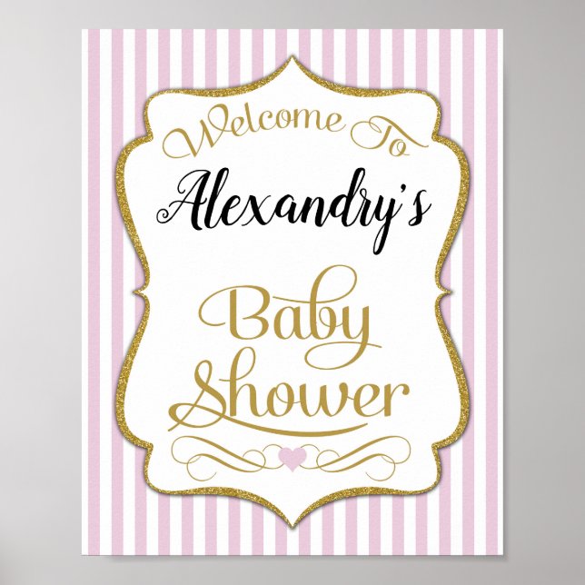 Baby shower Affiche de bienvenue rose or élégant (Devant)