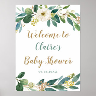 Baby shower Affiche de bienvenue verdoyant