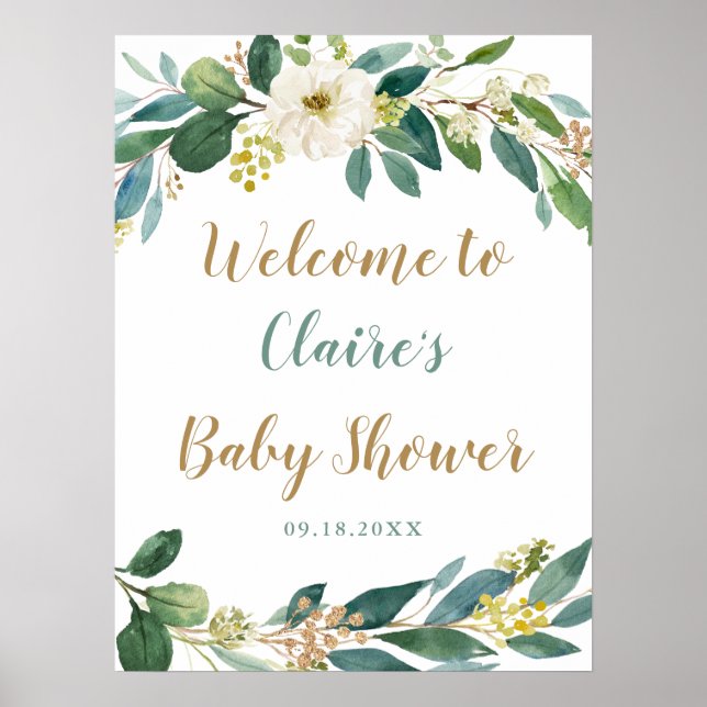 Baby shower Affiche de bienvenue verdoyant (Devant)