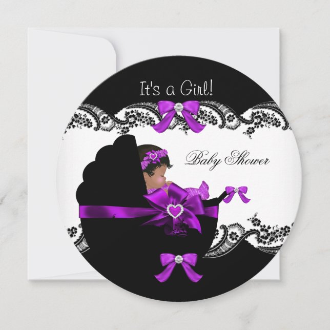 Baby Shower Afroamerikanisches Mädchen Lila Pink Einladung (Vorderseite)