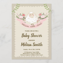 Baby shower agneau Invitation fille Ressort rose