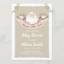 Baby shower agneau Invitation fille Ressort rose