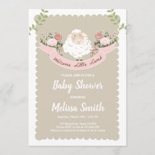 Baby shower agneau Invitation fille Ressort rose