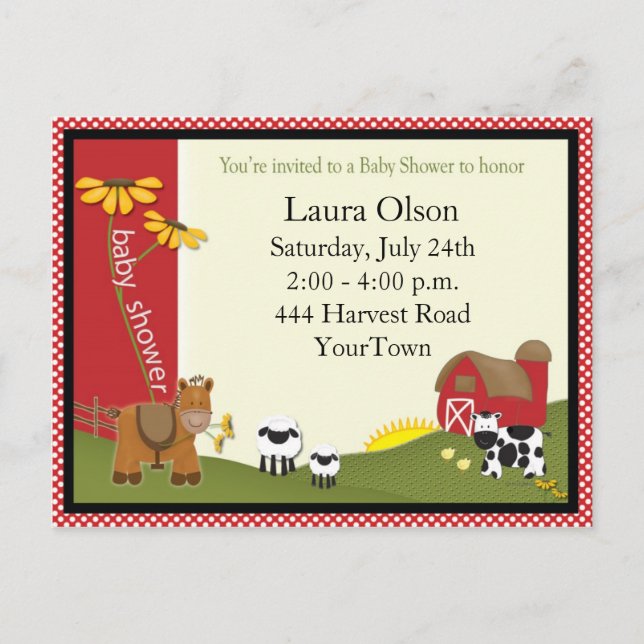 Baby shower agricole Carte postale Invitation (Devant)