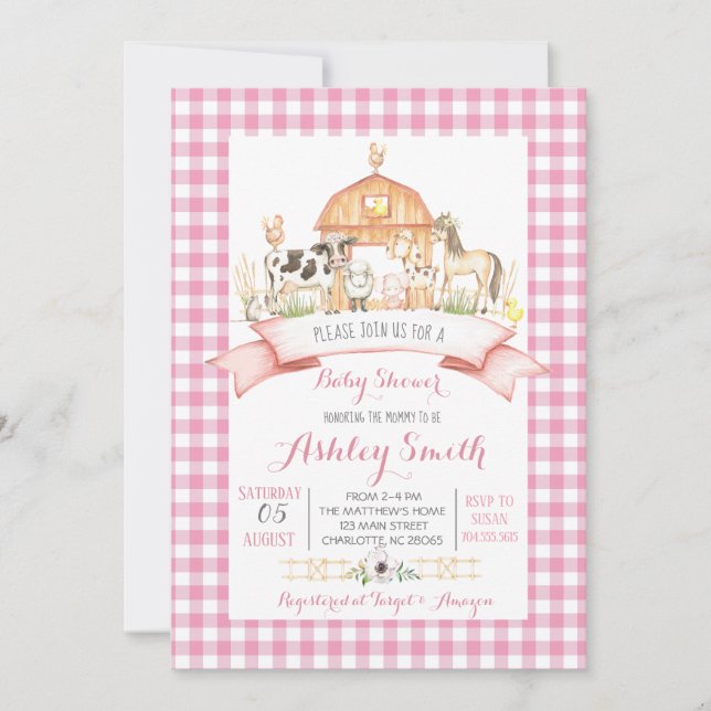 baby shower agricole Invitation fille rose (Devant)