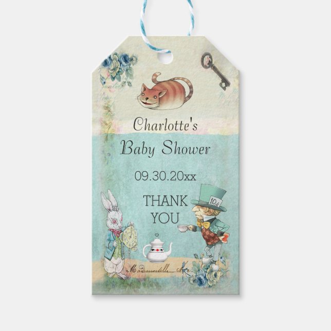 Baby Shower Alice im Wunderland Danke Geschenkanhänger (Vorderseite)