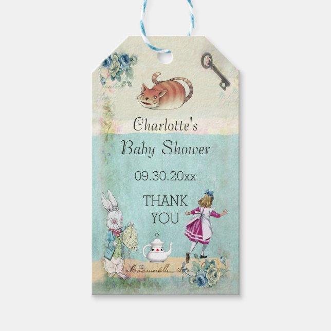 Baby Shower Alice im Wunderland Danke Geschenkanhänger (Vorderseite)