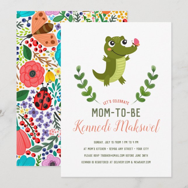 Baby shower Alligator bébé doux Invitation (Devant / Derrière)