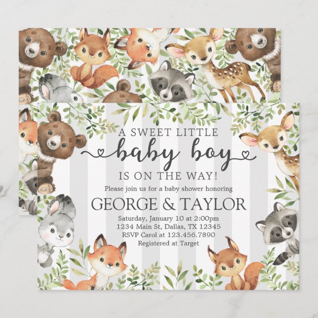 Baby shower animal de bois Invitation Invitation (Devant / Derrière)