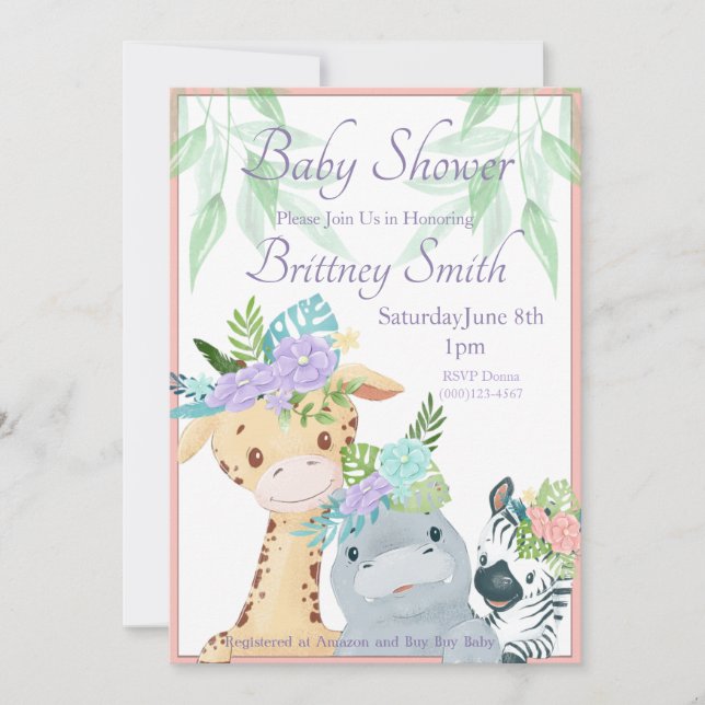 Baby shower animal de la jungle Invitation, Modèle (Devant)