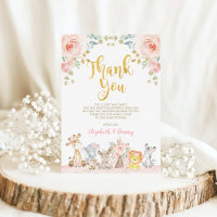 Baby shower animalier rose Safari Carte de remerci