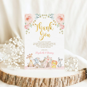 Baby shower animalier rose Safari Carte de remerci