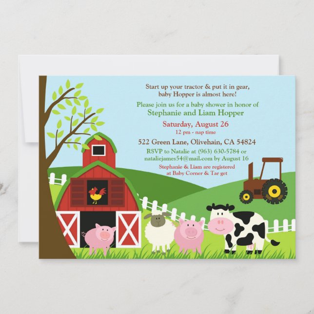 Baby shower Animaux de ferme Invitation (Devant)