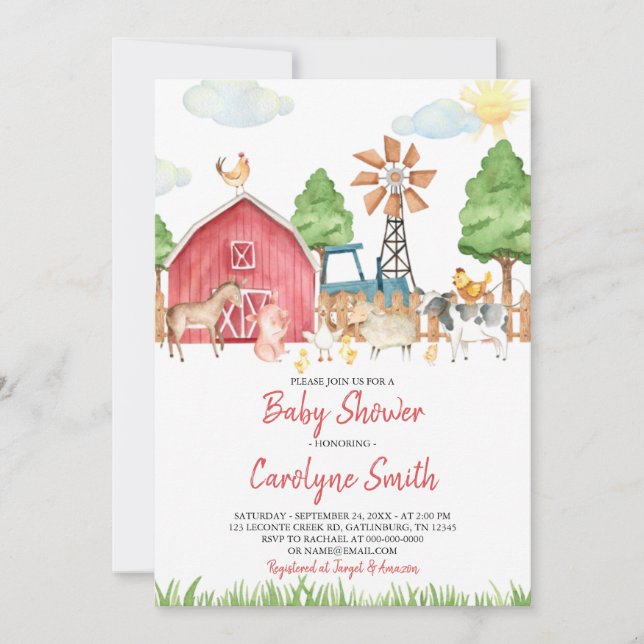 Baby shower Animaux de ferme Invitation (Devant)
