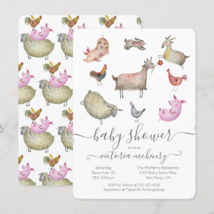 Baby shower Animaux de ferme Invitation