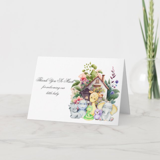 Baby shower Animaux mignons Carte de remerciements (Devant)