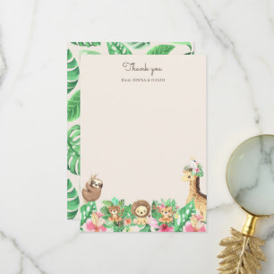 Baby shower Animaux Safari mignons Carte de remerc