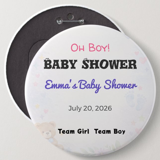 Baby Shower Anstecknadel | Team Mädchen | Team Jun (Vorne & Hinten)