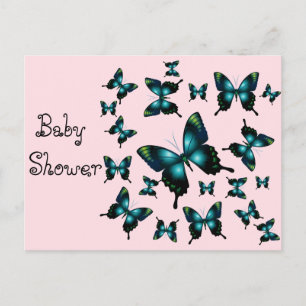 Baby Shower Aqua Butterfys Einladungspostkarte